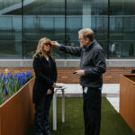 Dr. Smith and a patient testing something in the Sensory Garden